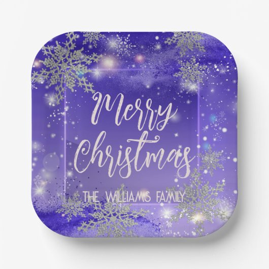 Sparkly Paars Winter Wonderland Merry Kerstry Papieren Bordje (Voorkant)