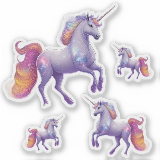 Sparkly Paarse Eenhoorn Regenboog Glitter Set van  Sticker (Voorkant)