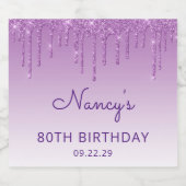Sparkly Paarse Glitter Drip 80ste Verjaardagsfeest Sparkling Wijnetiket (Enkel label)