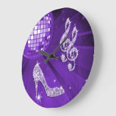 Sparkly Paarse/Lila muzieknotitie & Stiletto-hiel Grote Klok (Hoek)