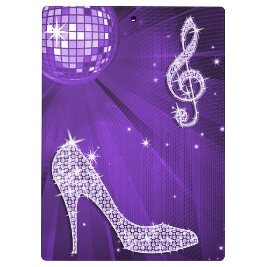 Sparkly Paarse/Lila muzieknotitie & Stiletto-hiel Klembord (Achterkant)