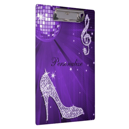 Sparkly Paarse/Lila muzieknotitie & Stiletto-hiel Klembord (Rechts)