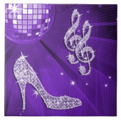 Sparkly Paarse/Lila muzieknotitie & Stiletto-hiel Tegeltje (Voorkant)