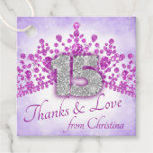 Sparkly Paarse & Roze Tiara Quinceanera Bedankjes Labels (Voorkant)