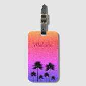 Sparkly Palm Treders Gradient Sunset Personalized Bagagelabel (Voorkant (verticaal))