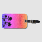 Sparkly Palm Treders Gradient Sunset Personalized Bagagelabel (Voorkant (horizontaal))