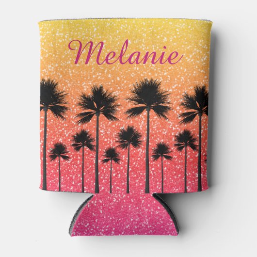 Sparkly Palm Treders Gradient Sunset Personalized Blikjeskoeler (Voorkant)