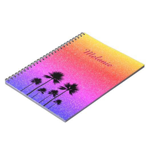 Sparkly Palm Trees Gradient Sunset Personalised Notitieboek (Linkerzijde)