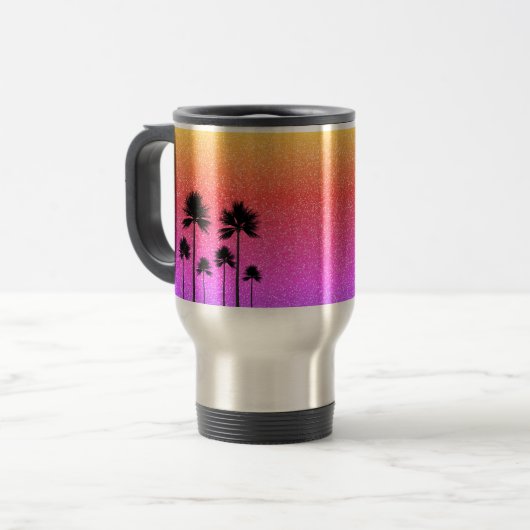 Sparkly Palm Trees Gradient Sunset Personalised Reisbeker (Voorkant links)