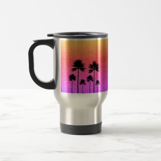 Sparkly Palm Trees Gradient Sunset Personalised Reisbeker (Links)