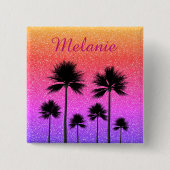 Sparkly Palm Trees Gradient Sunset Personalised Vierkante Button 5,1 Cm (Voorkant)