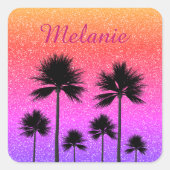 Sparkly Palm Trees Gradient Sunset Personalised Vierkante Sticker (Voorkant)