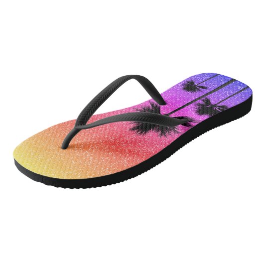 Sparkly Palm Trees Gradient Sunset Teenslippers (Schuin)