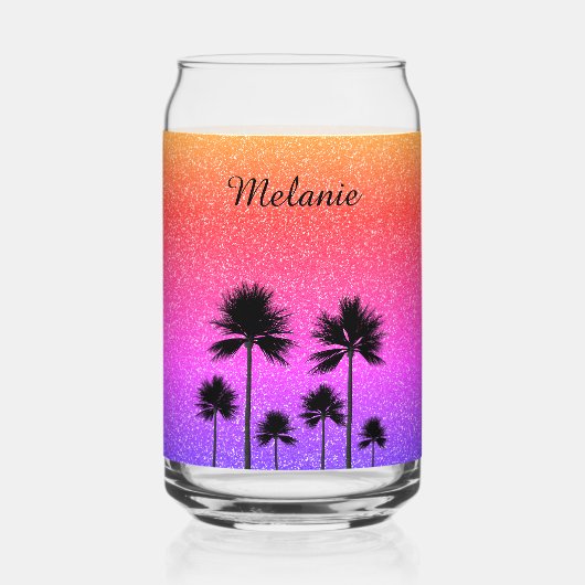 Sparkly Palm Trees Personalised Blikvorm Glas (Voorkant)