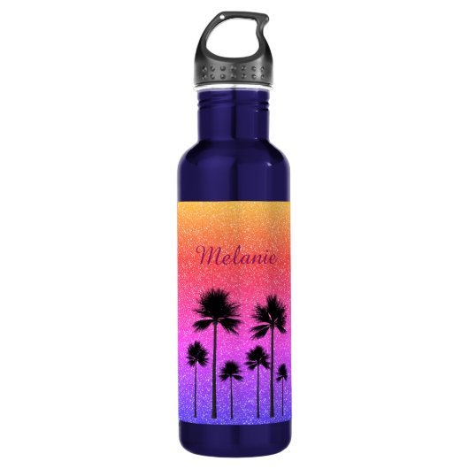 Sparkly Palm Trees Personalized Waterfles (Voorkant)