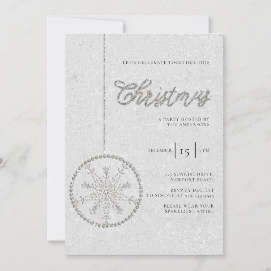 Sparkly Party Strass Glitter Witte Kerstmis Kaart (Voorkant)