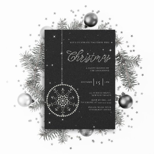 Sparkly Party Strass Glitter Zwart Kerstmis Kaart