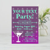 Sparkly party uitnodigingen met cocktailglas (Staand voorkant)