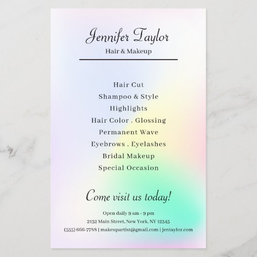 Sparkly Pastel Make-up Artiest Holografische Gradi Flyer (Achterkant)