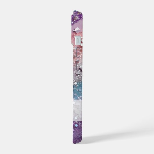 Sparkly Pastel Paarse, Blauwe, Roze & Zilveren Gli iPhone 15 Case (Linkerkant)