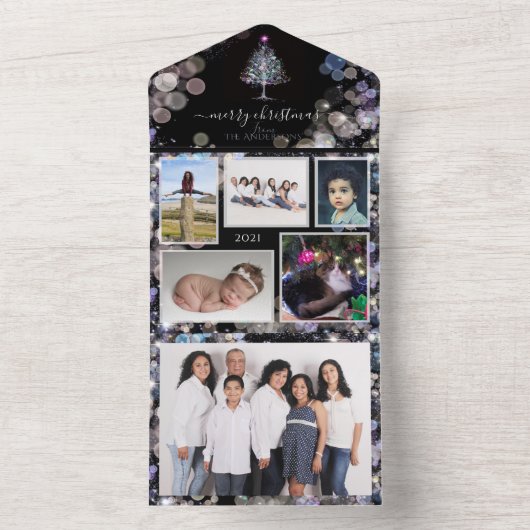 Sparkly Persoonlijke familiefoto's kerstkaart All In One Uitnodiging (Binnen)