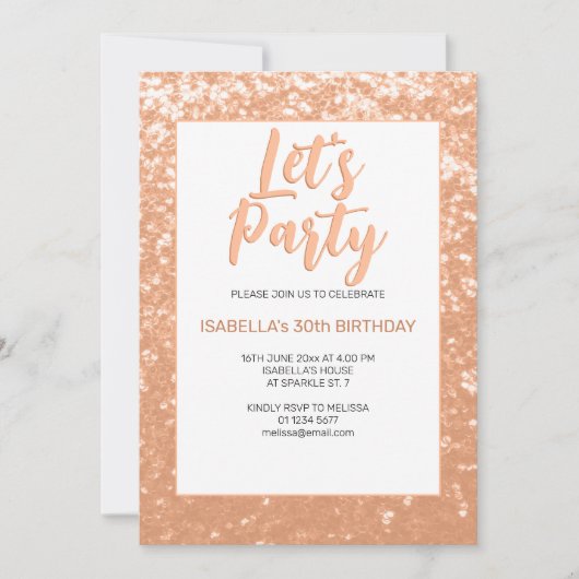 Sparkly perzik volwassen verjaardag Lets party Kaart (Voorkant)