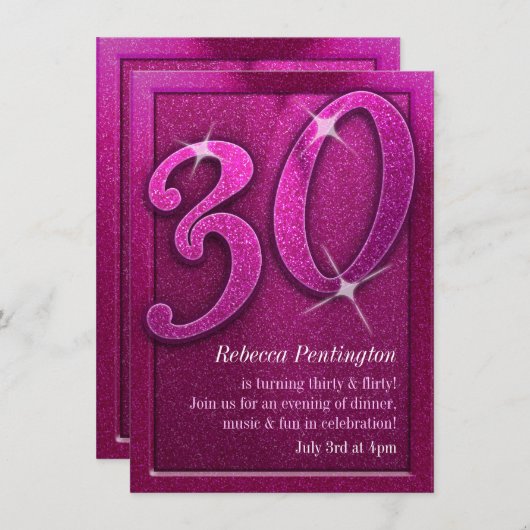 Sparkly Pink 30 en Flirty Birthday Invitations Kaart (Voorkant / Achterkant)