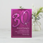 Sparkly Pink 30 en Flirty Birthday Invitations Kaart (Staand voorkant)