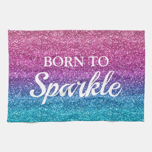Sparkly Pink and Blue Glitter Born to Sparkle Theedoek (Horizontaal)