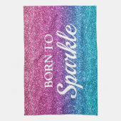 Sparkly Pink and Blue Glitter Born to Sparkle Theedoek (Verticaal)