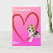 SPARKLY PINK BEAGLE VALENTIJNSDAG ROMANTIC HEART KAART (Voorkant)