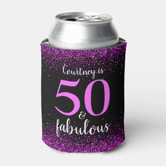 Sparkly Pink Black 50 en Fabulous Custom Name Blikjeskoeler (Blikje Voorkant)