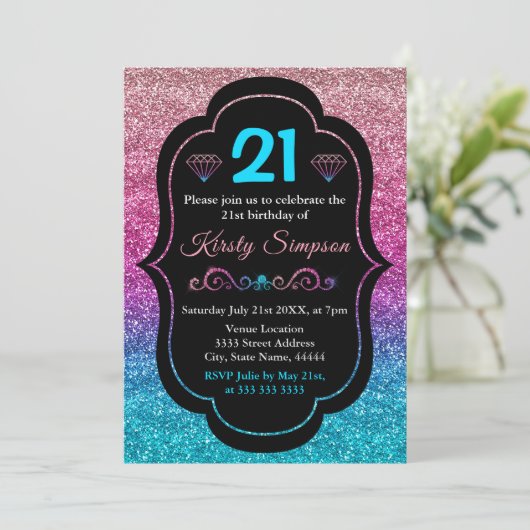 Sparkly Pink & Blue Gradient Glitter Birthday Kaart (Staand voorkant)