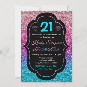 Sparkly Pink & Blue Gradient Glitter Birthday Kaart