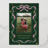 Sparkly Pink Bow Wreath Christmas Foil Card Folie Feestdagenkaart (Voorkant)