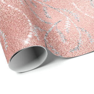 Sparkly Pink Crystal Laurel Floral Silver Diamonds Cadeaupapier