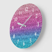 Sparkly Pink en Blue Gradient Glitter Grote Klok (Hoek)