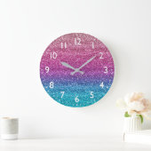 Sparkly Pink en Blue Gradient Glitter Grote Klok (Huis)