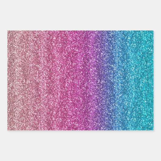Sparkly Pink en Blue Gradient Glitter Inpakpapier Vel (Voorkant 3)