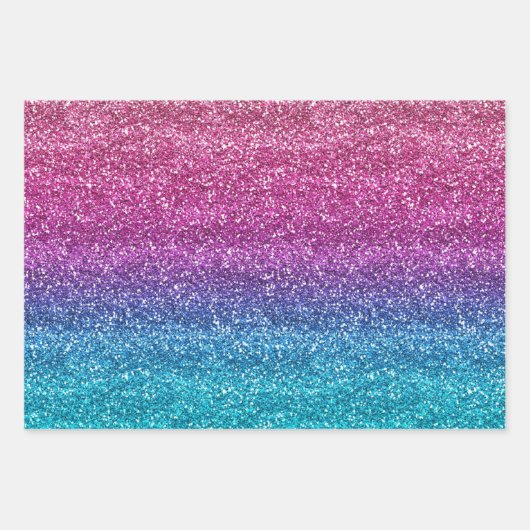 Sparkly Pink en Blue Gradient Glitter Inpakpapier Vel (Voorkant 2)