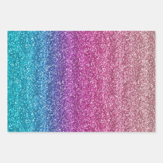 Sparkly Pink en Blue Gradient Glitter Inpakpapier Vel (Voorkant)