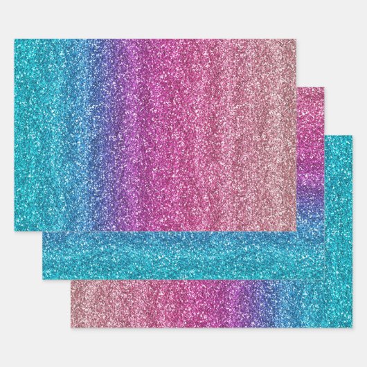 Sparkly Pink en Blue Gradient Glitter Inpakpapier Vel (Set)