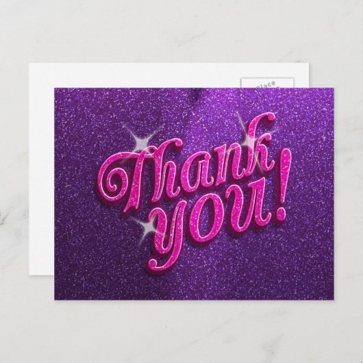Sparkly Pink en Paars Dank u Briefkaart (Voorkant / Achterkant)