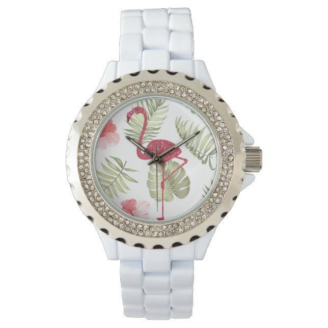 Sparkly Pink Flamingo Summertime Women's Watch Horloge (Voorkant)