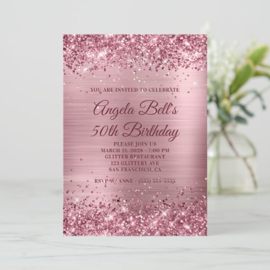 Sparkly Pink Glitter en Folie 50e verjaardag Kaart (Staand voorkant)