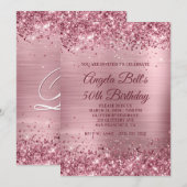 Sparkly Pink Glitter en Folie 50e verjaardag Kaart (Voorkant / Achterkant)