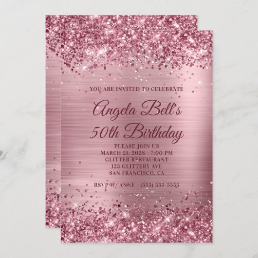 Sparkly Pink Glitter en Folie 50e verjaardag Kaart (Voorkant / Achterkant)