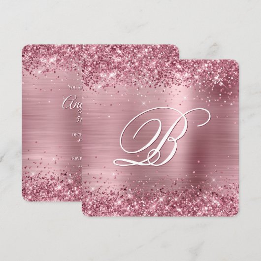 Sparkly Pink Glitter Geborsteld Folie 50e Verjaard Kaart (Voorkant / Achterkant)