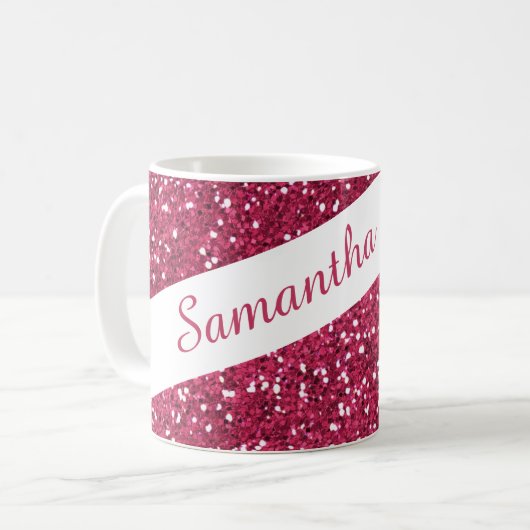Sparkly Pink Glitter Persoonlijke naam Koffiemok (Voorkant links)
