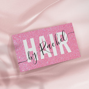Sparkly Pink Glitter Typografie Haarstylist Visitekaartje